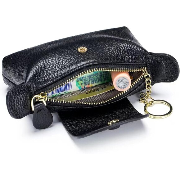 Womens Fashionable Leather Wallet Key Chain Zipper Pouch Classic Money Black Bag - Picture 8 of 9